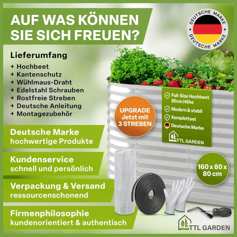 TTL GARDEN 160x80x80cm Spirit M Metall Hochbeet Silber - Stahl rostfrei verzinkt Wellblech ovale Form groß sehr stabil & wetterfest Garten Beet für Gemüse Kräuter Blumen Gartenbeet Gemüsebeet – Bild 7