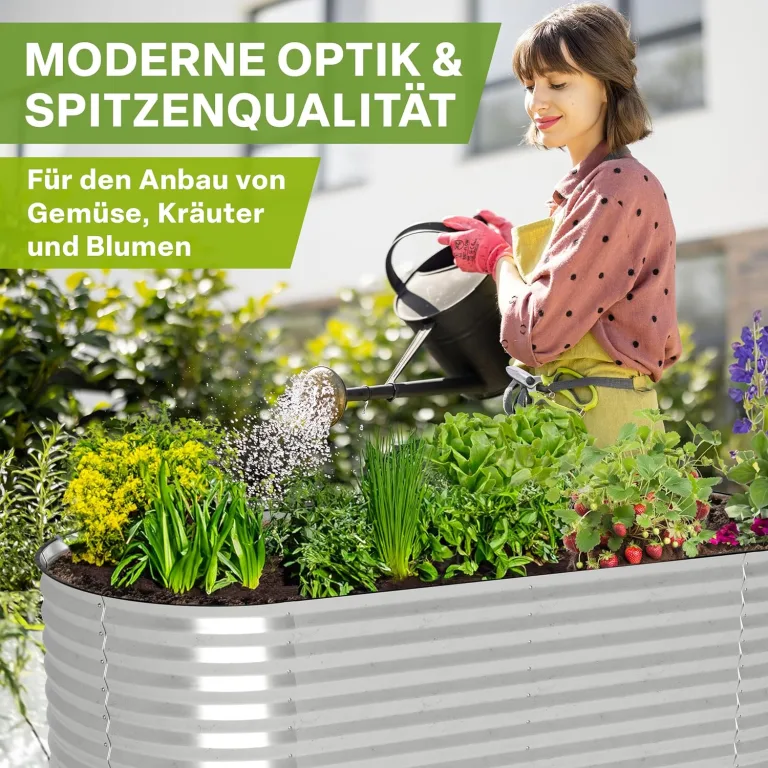 TTL GARDEN 200x100x80cm Inspire L Silber Metall Hochbeet - Stahl rostfrei verzinkt Wellblech sehr stabil & wetterfest Garten Beet oval für Gemüse Kräuter Blumen Gartenbeet Gemüsebeet – Bild 7