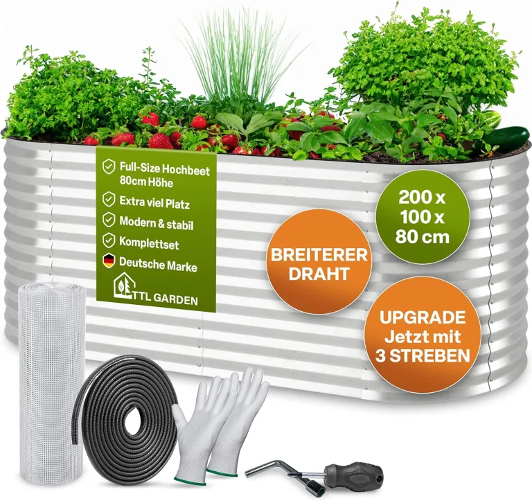 TTL GARDEN 200x100x80cm Inspire L Silber Metall Hochbeet - Stahl rostfrei verzinkt Wellblech sehr stabil & wetterfest Garten Beet oval für Gemüse Kräuter Blumen Gartenbeet Gemüsebeet – Bild 2