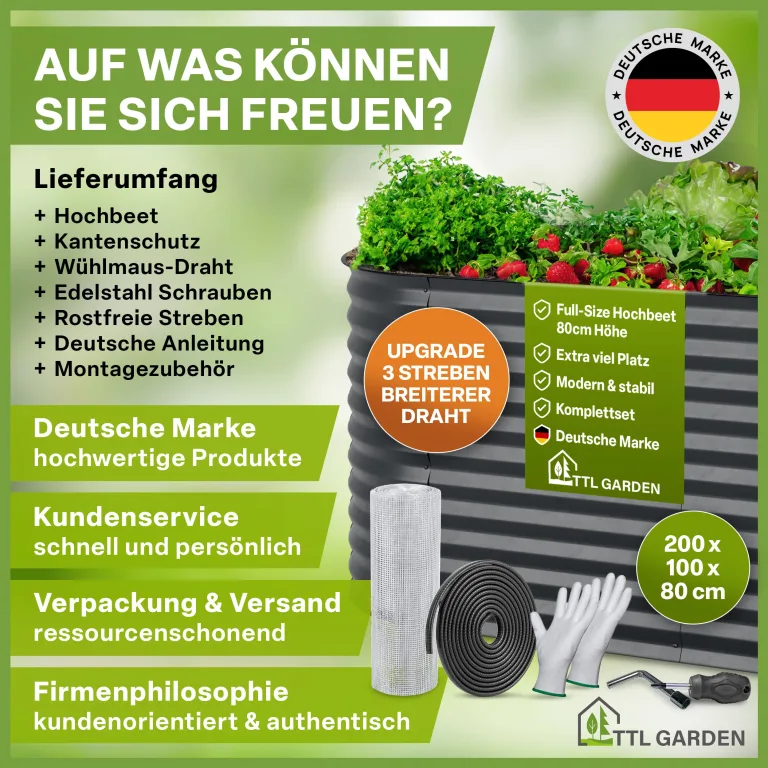 TTL GARDEN 200x100x80cm Inspire L anthrazit Metall Hochbeet - Stahl rostfrei verzinkt & grau lackiert Wellblech ovale Form sehr stabil Garten Beet für Gemüse Kräuter Blumen Gartenbeet Gemüsebeet – Bild 8