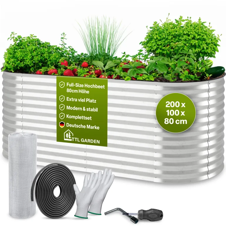 TTL GARDEN 200x100x80cm Inspire L anthrazit Metall Hochbeet - Stahl rostfrei verzinkt & grau lackiert Wellblech ovale Form sehr stabil Garten Beet für Gemüse Kräuter Blumen Gartenbeet Gemüsebeet – Bild 10