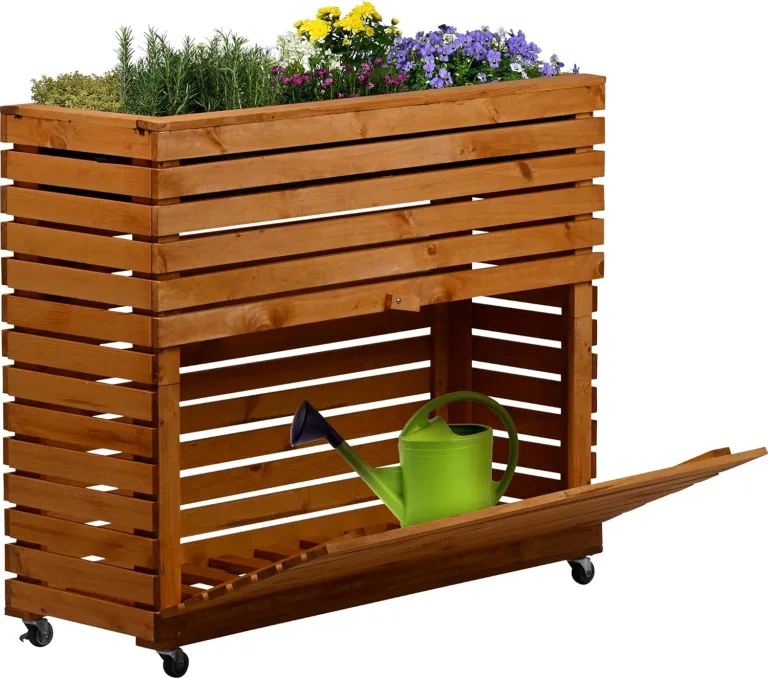dobar® Großes Hochbeet Rolla aus Massivholz Gr. L mit Rollen - Erhöhtes Beet mit Staufach - 72 x 32,5 x 78 cm - Braun – Bild 5