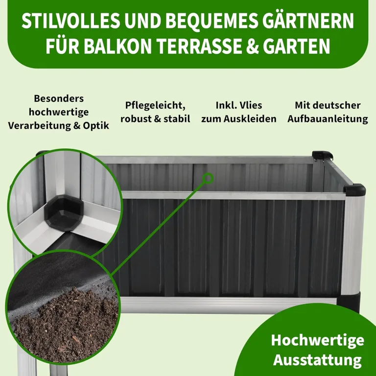 TTL GARDEN Superior M 80x50x80cm Hochbeet aus Metall - Anthrazit-Silber Alu + Stahl verzinkt & lackiert - Frühbeet Pflanzkasten Kräuterbeet Blumenbeet Blumenkasten für Garten Balkon Terrasse – Bild 3