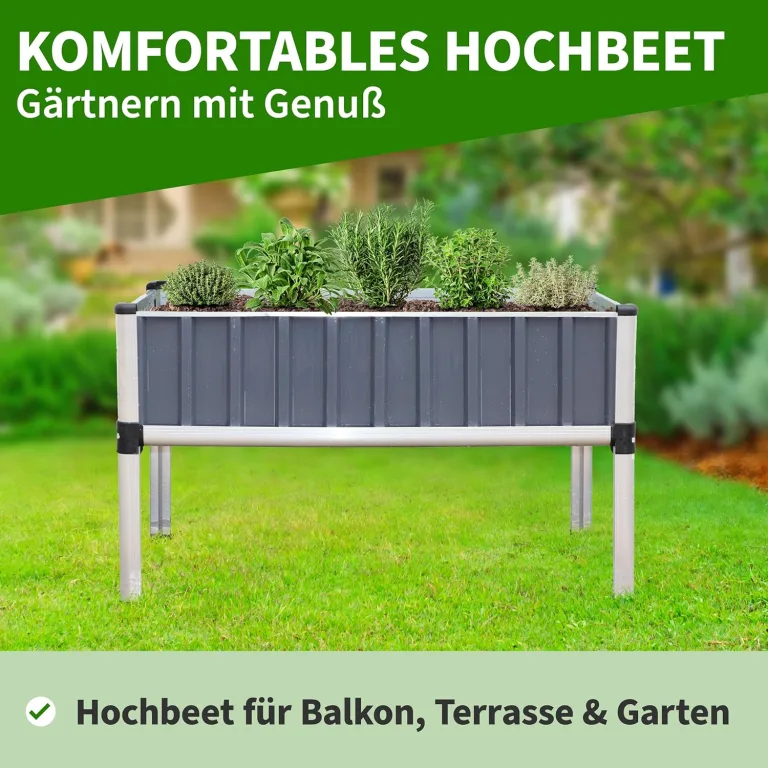TTL GARDEN Superior XL 112x60x80cm Hochbeet aus Metall - Anthrazit-Silber Alu + Stahl verzinkt & lackiert - Frühbeet Pflanzkasten Kräuterbeet Blumenbeet Blumenkasten für Garten Balkon Terrasse – Bild 5