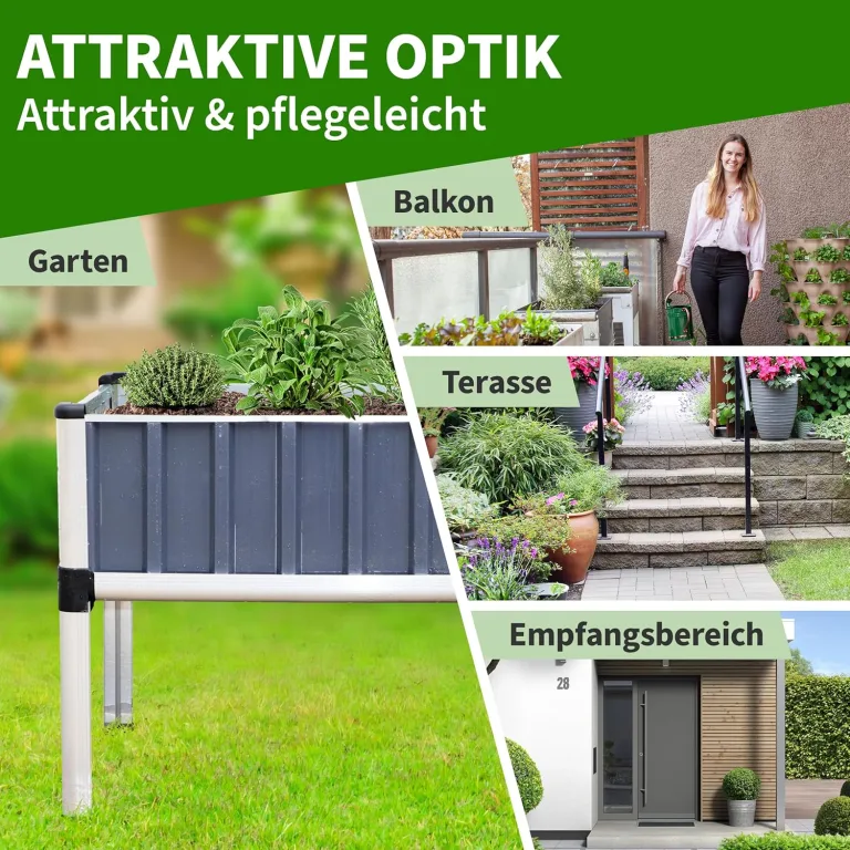 TTL GARDEN Superior XL 112x60x80cm Hochbeet aus Metall - Anthrazit-Silber Alu + Stahl verzinkt & lackiert - Frühbeet Pflanzkasten Kräuterbeet Blumenbeet Blumenkasten für Garten Balkon Terrasse – Bild 6