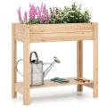 COSTWAY Hochbeet mit Ablage & Rollen, Erhöhtes Gartenbeet aus Holz, Pflanzkasten mit feststellbaren Rädern & Abdeckfolie, Gemüsebeet Kräuterbeet groß, für Balkon Garten Terrasse, 120 x 59 x 84 cm - Thumbnail 10