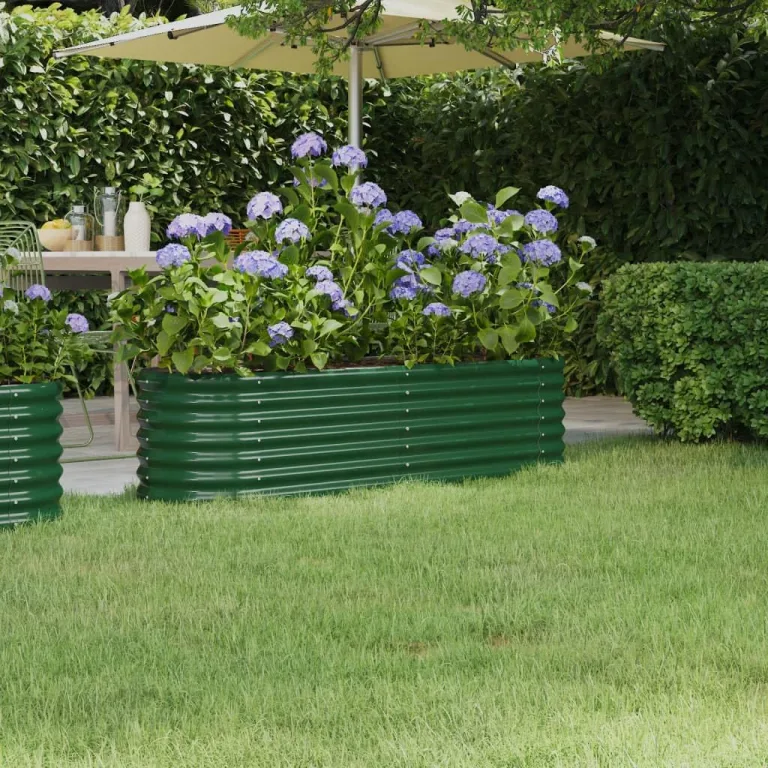 vidaXL Hochbeet, Wetterfestes Hochbeet für Garten Balkon Terrasse, Kräuterhochbeet zum Selber Bauen, Pflanzkasten aus Metall, Verzinkter Stahl Grün – Bild 2