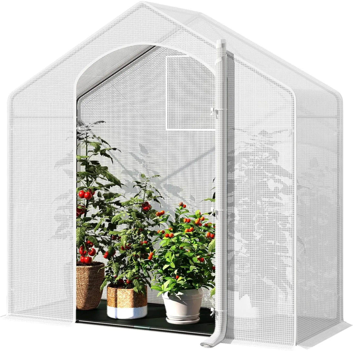 WOLTU Foliengewächshaus Winterfest mit Schwarzer PE-Gewebeboden, gewächshaus Folie für Aufzucht Tomaten, Tomatenhaus mit Tür Fenstern, aus Stahlrohr PE, 200x80x200cm, Weiß - Bild 1