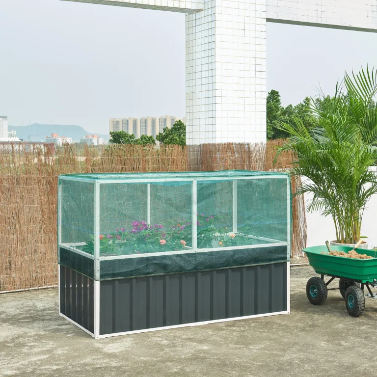 [en.casa] Hochbeet Alblasserdam Blumenbeet mit Abdeckung 174 x 90 x 118 cm Gartenbeet mit Netz Handschuhe Gewächshaus für Garten Metall Kräuterbeet Anthrazit – Bild 1