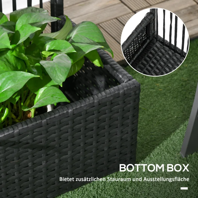 Outsunny Hochbeet mit Rankgitter in Rattan-Optik Pflanzkasten mit Rankhilfe für Kletterpflanzen Blumenkasten Blumenbeet Pflanzkübel Rankkasten für Garten, Balkon, 103 x 29 x 103 cm Schwarz – Bild 4