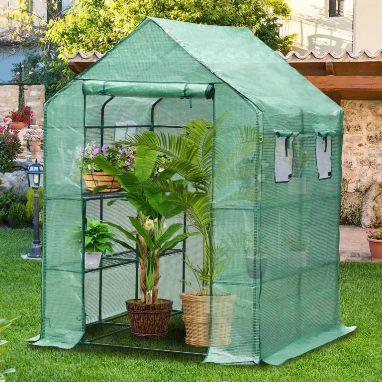 Gewächshaus mit 135 g PE-Folie Foliengewächshaus 195x143x143CM Stahlrohr 16 mm Durchmesser, aufrollbare Tür, Tomatenhaus begehbares Treibhaus, Pflanzenhaus für Garten, Grün – Bild 2