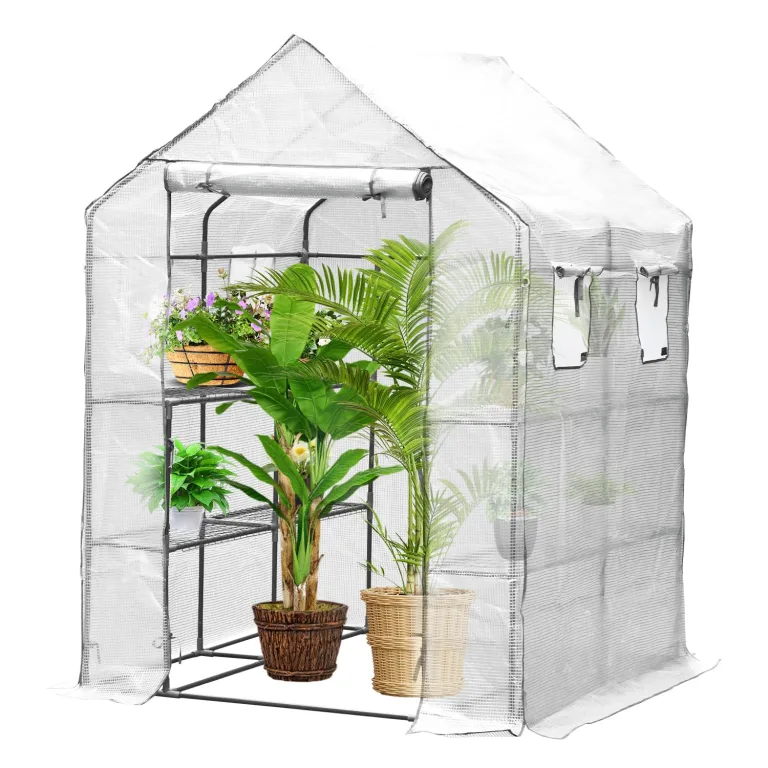 Gewächshaus mit 135 g PE-Folie Foliengewächshaus 195x143x143CM Stahlrohr 16 mm Durchmesser, aufrollbare Tür, Tomatenhaus begehbares Treibhaus, Pflanzenhaus für Garten, Grün – Bild 8