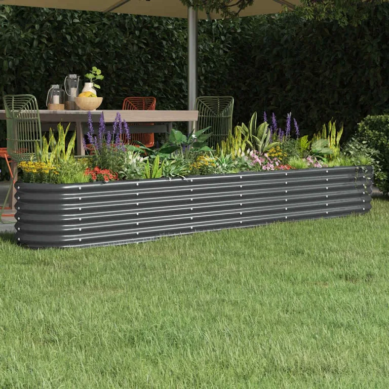 vidaXL Hochbeet, Wetterfestes Hochbeet für Garten Balkon Terrasse, Kräuterhochbeet zum Selber Bauen, Pflanzkasten aus Metall, Verzinkter Stahl Anthrazit – Bild 2