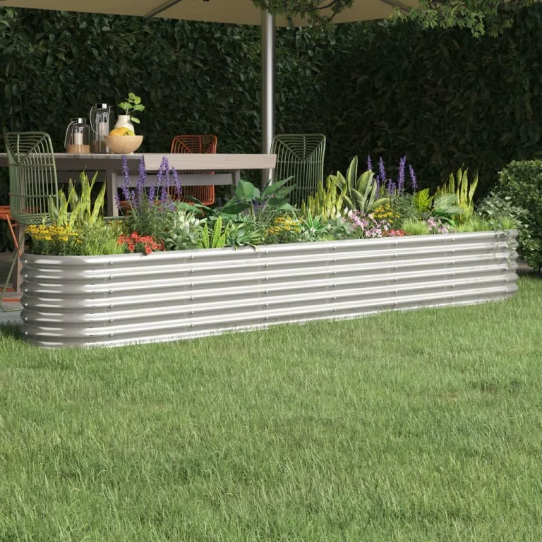 vidaXL Hochbeet, Wetterfestes Hochbeet für Garten Balkon Terrasse, Kräuterhochbeet zum Selber Bauen, Pflanzkasten aus Metall, Verzinkter Stahl Silbern – Bild 2