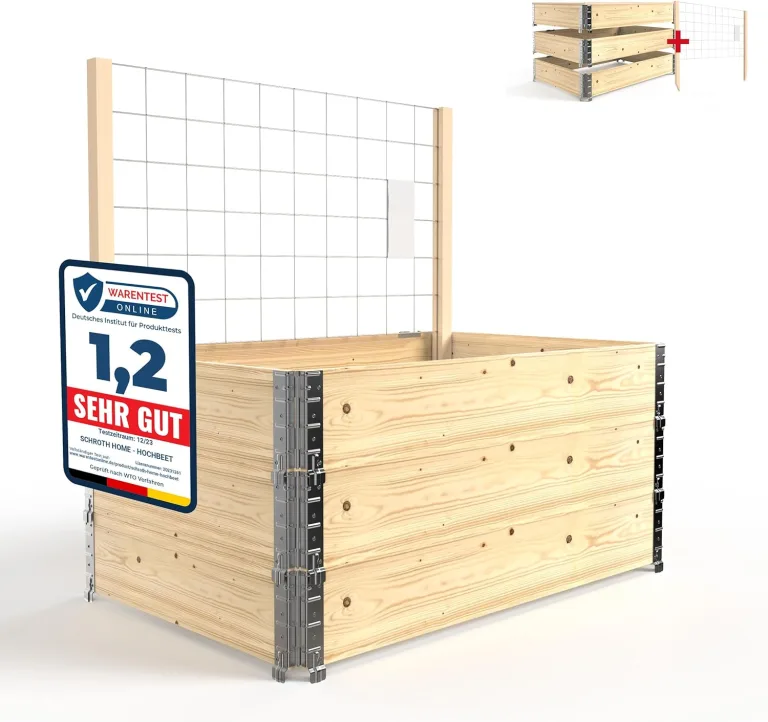 Schroth Home Hochbeet 120x80x20cm rechteckig 3 Stück - optional mit Rankhilfe- Palettenrahmen aus Holz - Hochbeet für Garten - faltbar - steckbar & stapelbar – Bild 7