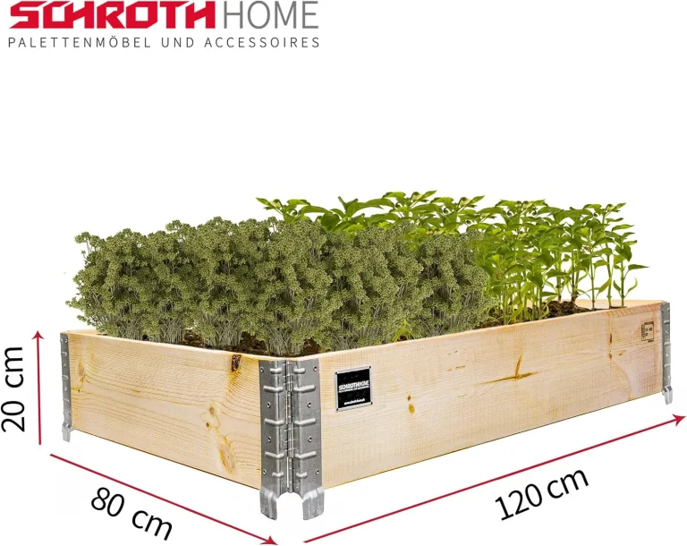 Schroth Home Hochbeet 120x80x20cm rechteckig 3 Stück - optional mit Rankhilfe- Palettenrahmen aus Holz - Hochbeet für Garten - faltbar - steckbar & stapelbar – Bild 3