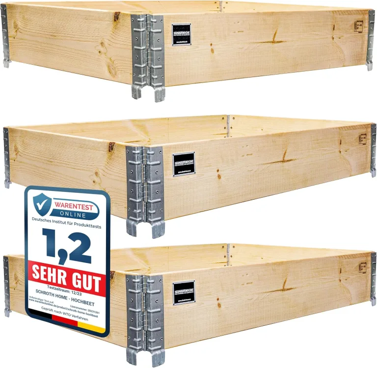 Schroth Home Hochbeet 120x80x20cm rechteckig 3 Stück - optional mit Rankhilfe- Palettenrahmen aus Holz - Hochbeet für Garten - faltbar - steckbar & stapelbar – Bild 1