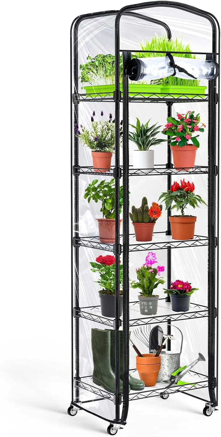 Abimars 5-stöckiges Mini-Gewächshaus mit Wachstumsleuchte, Regal höhenverstellbares Metall-Pflanzenregal mit PVC-Abdeckung und Rädern, inklusive 4er-Pack Vollspektrum-Pflanzenleuchten, 27,9 x 40,6 x – Bild 7