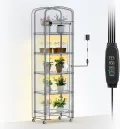 Abimars 5-stöckiges Mini-Gewächshaus mit Wachstumsleuchte, Regal höhenverstellbares Metall-Pflanzenregal mit PVC-Abdeckung und Rädern, inklusive 4er-Pack Vollspektrum-Pflanzenleuchten, 27,9 x 40,6 x - Thumbnail 1