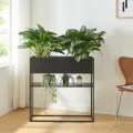 [en.casa] Blumenständer Joensuu Hochbeet mit Ablage Pflanzkübel Kräuterbeet Blumenkasten Pflanzkasten aus Stahl 80 x 80 x 25 cm Schwarz für drinnen und draußen - Thumbnail 10