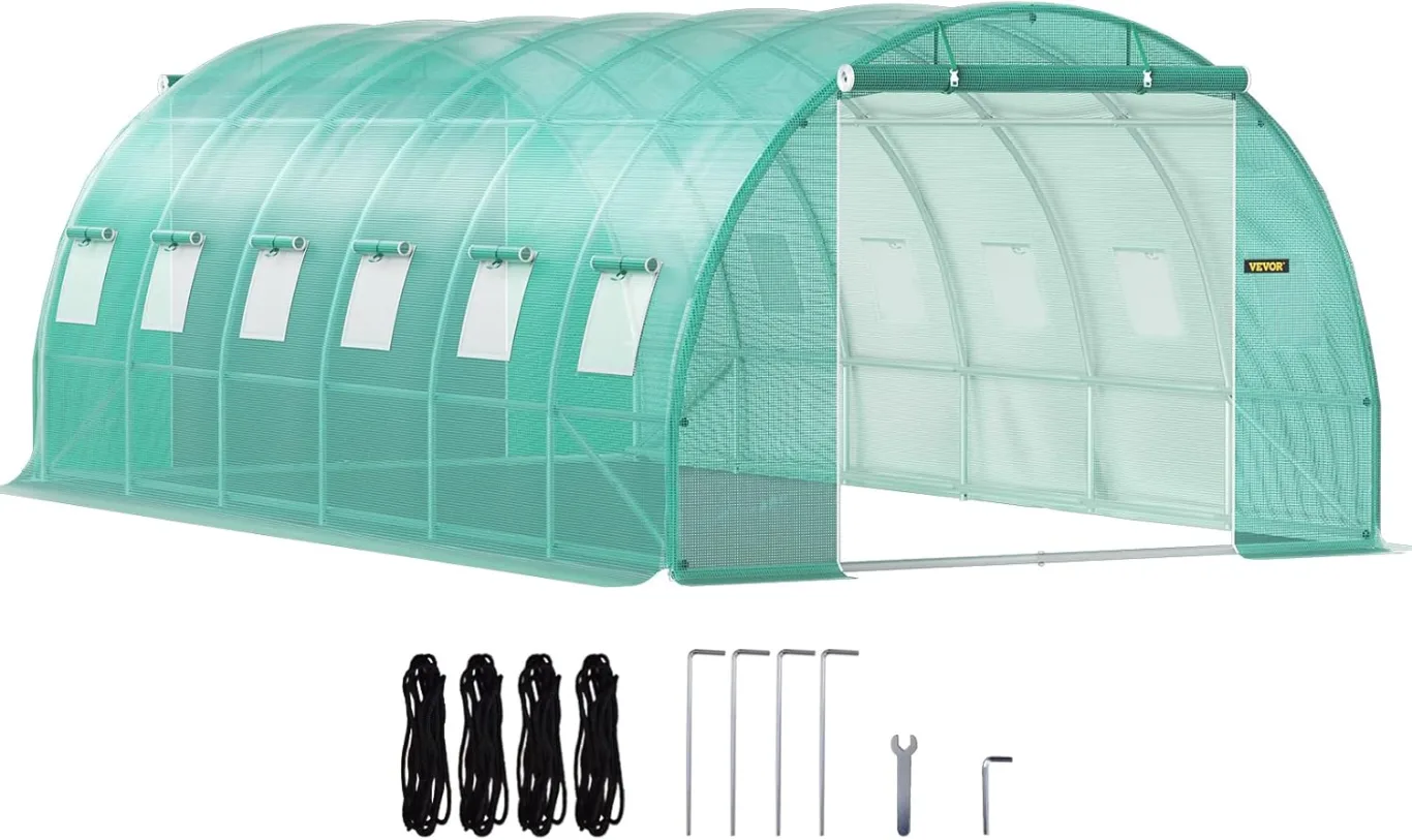 VEVOR Bogendach Gewächshaus 6,1x3x2,1m Foliengewächshaus Verzinkter Stahlrahmen und PE Abdeckplane Treibhaus Tunnel Wasserdicht und UV-beständig Tomatengewächshaus Ideal für Anbau von Gemüse Blumen - Bild 1
