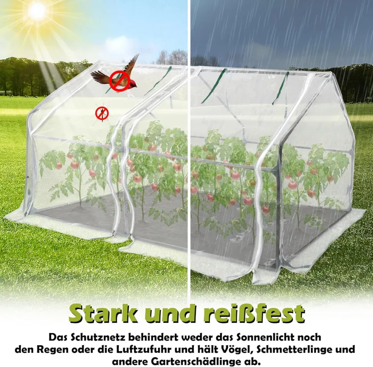 Mini Gewächshaus 180x90x90cm, Tomatengewächshaus mit 2 Rolltor Gewächshaus Balkon Hochbeet Abdeckung aus Glasfasernetz und Eisengerüst für Garten, Terrassen(Weiße Netzabdeckung) – Bild 4