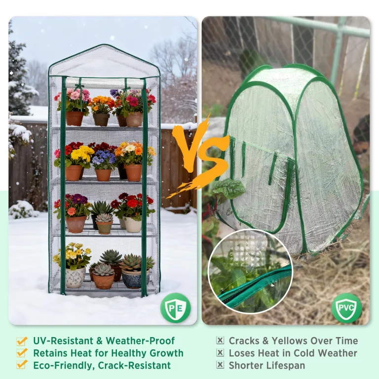 EAGLE PEAK Mini-Gewächshaus mit 4 Ebenen, tragbares Gewächshaus mit Regalen und wetterbeständiger PE-Abdeckung, kleines Gewächshaus für Setzlinge & Gartengeschenke, 68,6 x 48,3 x 162,6 cm, transparent – Bild 4