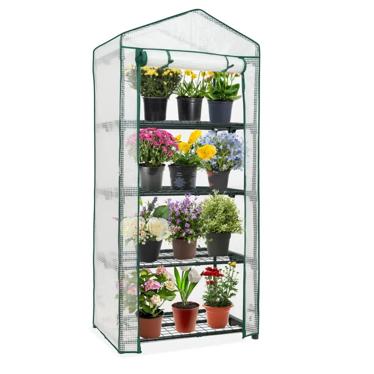 EAGLE PEAK Mini-Gewächshaus mit 4 Ebenen, tragbares Gewächshaus mit Regalen und wetterbeständiger PE-Abdeckung, kleines Gewächshaus für Setzlinge & Gartengeschenke, 68,6 x 48,3 x 162,6 cm, transparent – Bild 1