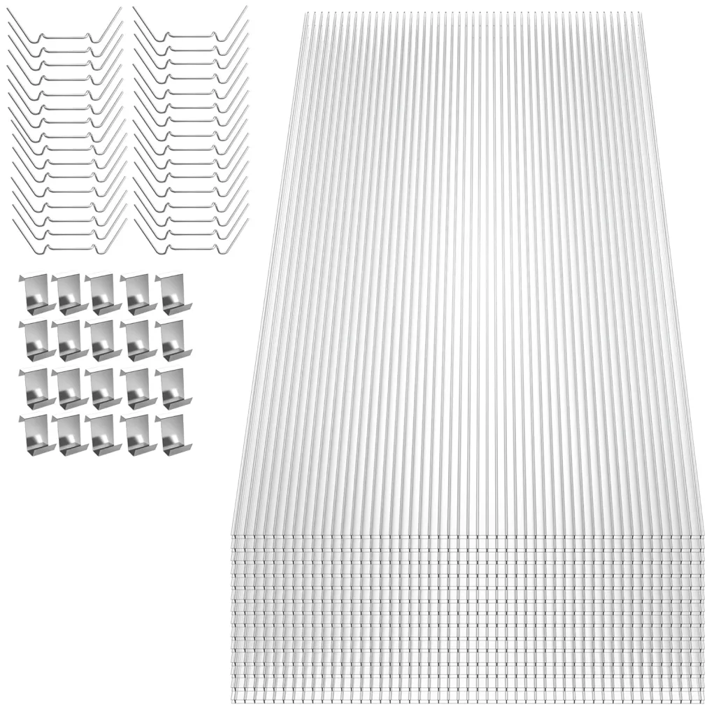 4mm Klar Stegplatten Set 14x Polycarbonat Hohlkammerstegplatten Total 10,25m² UV-beständigem Gewächshausplatten Schneidbar Doppelstegplatten für den Bau von Carports, Gewächshäuse