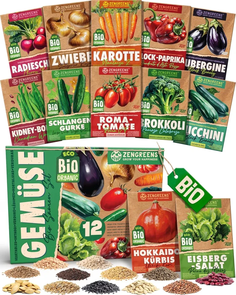 Bio Gemüsesamen Set - 12 Gemüse Samen für den einfachen Anbau im Garten, Balkon oder Hochbeet - ökologisches Saatgut - Pflanzensamen - Gemüsesamenset – Bild 1