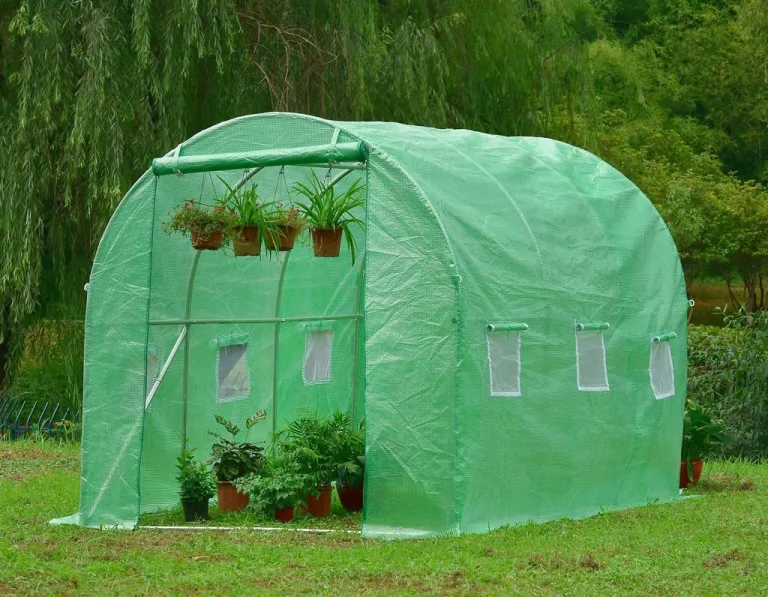 BDW Gewächshaus - Foliengewächshaus - Tomatengewächshaus - 200 cm hoch - mit robustem Metallgestell, Gitterfolie und Fenster - Tomatenhaus, Folientunnel, Pflanztunnel - mit Kunststoffabdeckung - 2x3m – Bild 2