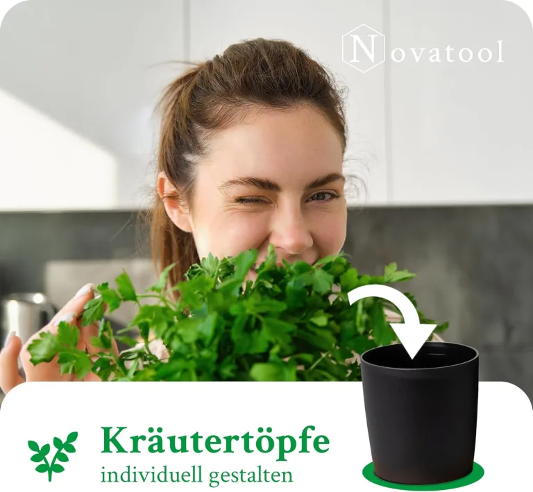 Novaliv Stilvolle Kräuterstation 3er Set mit Holzunterlage - Kräutertopf für Jede Fensterbank, Für frische Küchenkräuter, Kräutergarten für die küche, Kräuterbeet Indoor, Blumenkasten, Pflanzentopf – Bild 7
