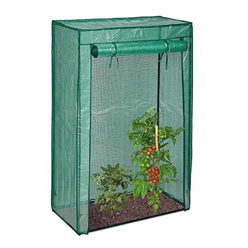 Relaxdays Tomatengewächshaus, Garten & Balkon & Gewächshaus für Tomaten 150 x 100 x 50 cm HxBxT, Schrägdach Foliengewächshaus mit PE Gitterfolie, grün – Bild 9