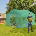 300x200x200cm Frostschutz Gartengewächshäuser aus Stahlrohren, 6㎡ Begehbares Tomatenhaus mit Satteldach, Rolltor mit Reißverschluss & Fenstern, Winterfest HDPE Foliengewächshaus für Garten - Thumbnail 7