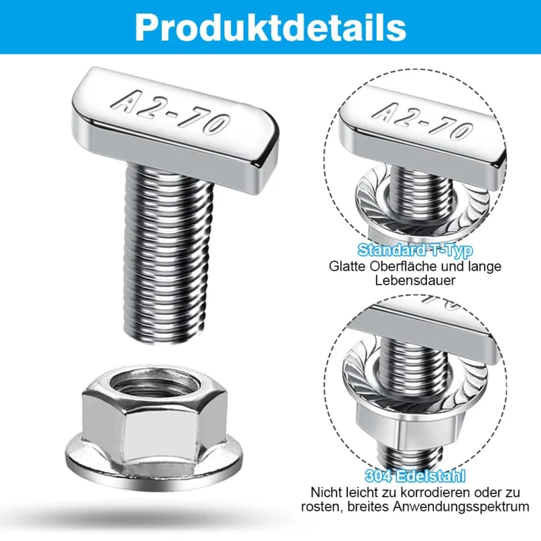 20 Stück Hammerkopfschrauben Set, T Hammerkopfschrauben, M8 x 20 mm, Schrauben mit Sperrzahnmuttern Flanschmuttern für PV Solar Montageschienen Gewächshaus und Photovoltaik – Bild 3