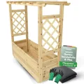 holz4home® Pflanzkasten mit Rankgitter & Dachregal I Aus Tannenholz inkl. Vlieseinlage & Gartenhandschuhe I Blumenkasten mit Spalier für Garten Terrasse I Hochbeet mit Rosenbogen Balkonkasten (M) - Thumbnail 10
