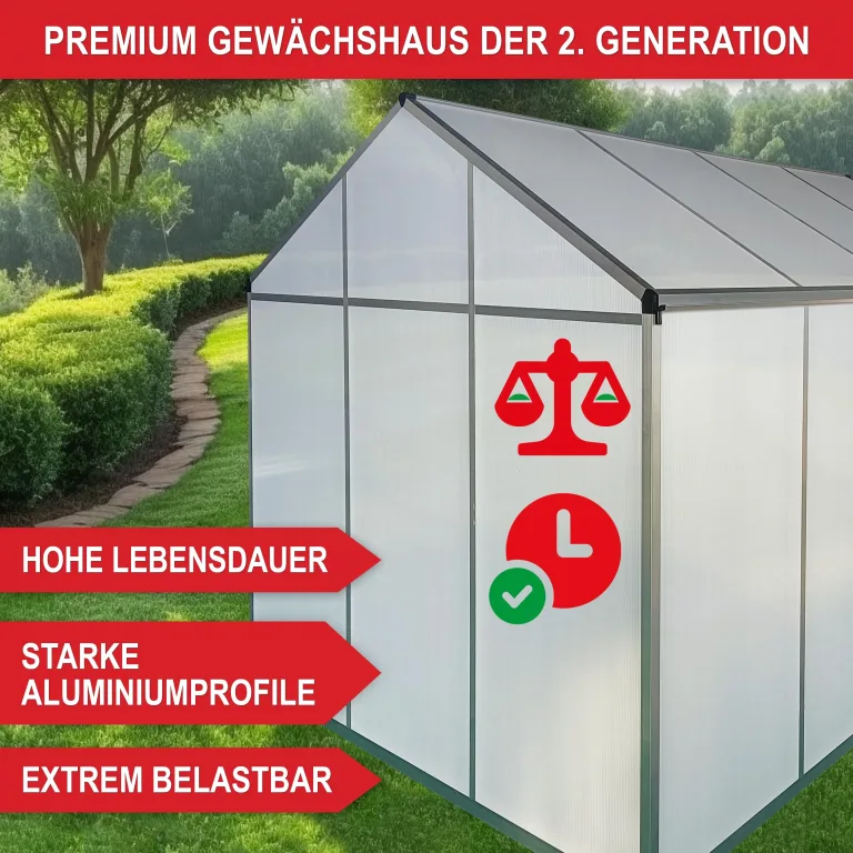 ONBEST stabiles Aluminium Gewächshaus mit Dachfenster – Garten Frühbeet ideal für die Anzucht von Tomaten Blumen – vielseitig nutzbar als Treibhaus, Tomatengewächshaus Pflanzenhaus (XXL) – Bild 3