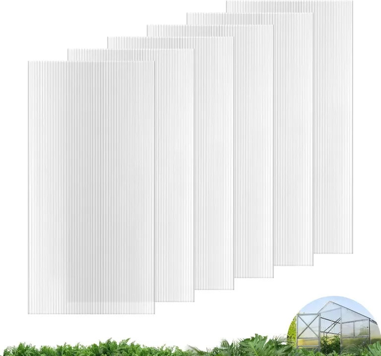 UMIG Polycarbonat-Gewächshausplatten, doppelwandig, wasserdicht, UV-geschützt, gewellte Kunststoff-Dachplatten, transparente Ersatzplatten für Gewächshaus, Outdoor, Pflanze, 100 x 60 x 0,8 cm, 6 Stück – Bild 1