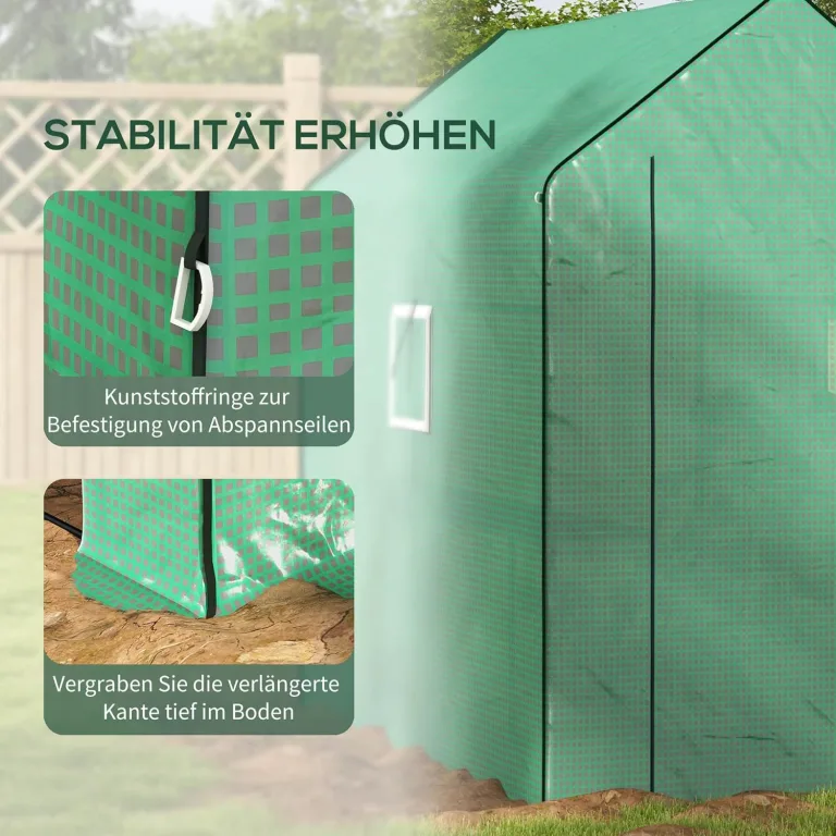 Outsunny Ersatzfolie Ersatzabdeckung mit Rolltür, Gewächshausfolie mit UV-Schutz, Seitenfenster, PE-Folie für Tunnelgewächshaus, Grün 140 x 213 x 190 cm – Bild 6