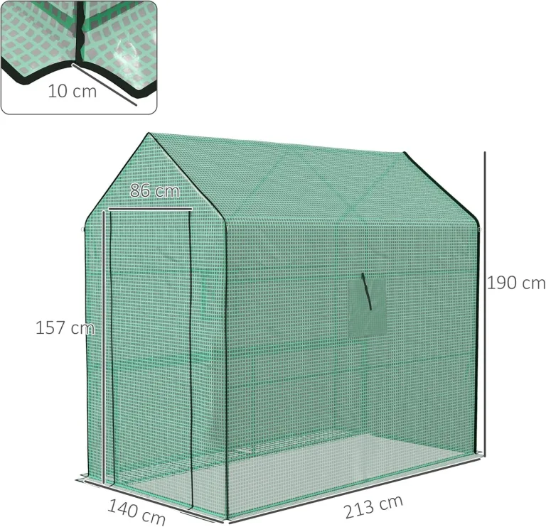 Outsunny Ersatzfolie Ersatzabdeckung mit Rolltür, Gewächshausfolie mit UV-Schutz, Seitenfenster, PE-Folie für Tunnelgewächshaus, Grün 140 x 213 x 190 cm – Bild 7
