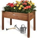 Hochbeet aus Holz für Garten Balkon Terrasse, Pflanzkasten Bausatz rechteckig schmal mit Vlies-Folie, Kräuterbeet Pflanzenkasten deko, dunkel-braun - Thumbnail 1