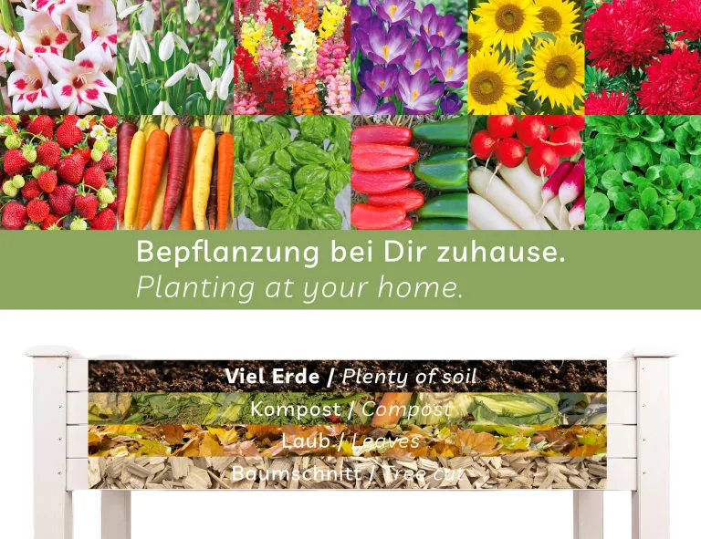 needs&wants® Hochbeet aus Holz für Garten Balkon Terrasse, Pflanzkasten Bausatz rechteckig schmal mit Vlies-Folie, Kräuterbeet Pflanzenkasten deko, weiß – Bild 5