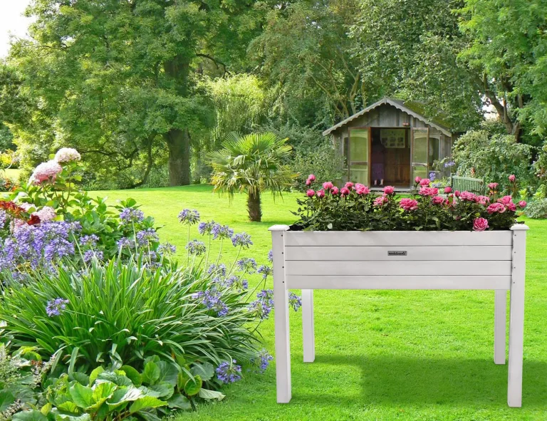 needs&wants® Hochbeet aus Holz für Garten Balkon Terrasse, Pflanzkasten Bausatz rechteckig schmal mit Vlies-Folie, Kräuterbeet Pflanzenkasten deko, weiß – Bild 6