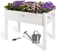 needs&wants® Hochbeet aus Holz für Garten Balkon Terrasse, Pflanzkasten Bausatz rechteckig schmal mit Vlies-Folie, Kräuterbeet Pflanzenkasten deko, weiß - Thumbnail 1