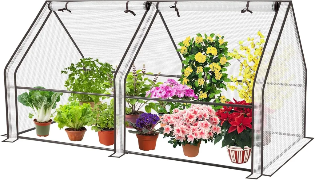 Sekey Gewächshaus Klein 180 x 90 x 90 cm, Hausform Tomatengewächshaus Stabil Winterfest, überwinterungszelt für Pflanzen Garten, Balkon, Indoor, Weiß