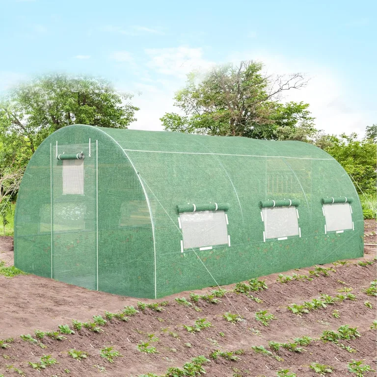 COSTWAY Gewächshaus, 4x3x2m|12m², Foliengewächshaus mit Metallgestell, Treibhaus mit 6 aufrollbaren Netzfenstern & 2 Reißverschlusstüren, Garten Folientunnel, für Tomaten Gemüse Blumen Obst, Grün – Bild 8