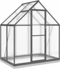 vidaXL Gewächshaus mit Fundamentrahmen, Pflanzenhaus mit Dachrinnensystem Flügeltür, Treibhaus für Pflanzen, Frühbeet, Anthrazit Aluminimum - Thumbnail 2