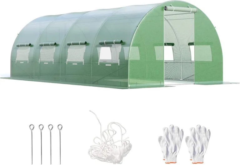 HOMASIS Gewächshaus, Foliengewächshaus mit Fenstern & Rolltor, Tunnelgewächshaus aus Metall & PE, Treibhaus Tomatengewächshaus Tomatenhaus Pflanzenhaus Anzuchthaus für Garten, Grün (Grün, 4x3x2m) – Bild 4