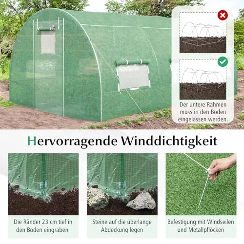 GOPLUS 4x3x2m Gewächshaus mit Metallrahmen, 12m² Gartengewächshäuser mit 6 Fenstern & 2 Türen, Foliengewächshaus für Bauernhof, Hinterhof & Garten (4x3x2m) – Bild 9