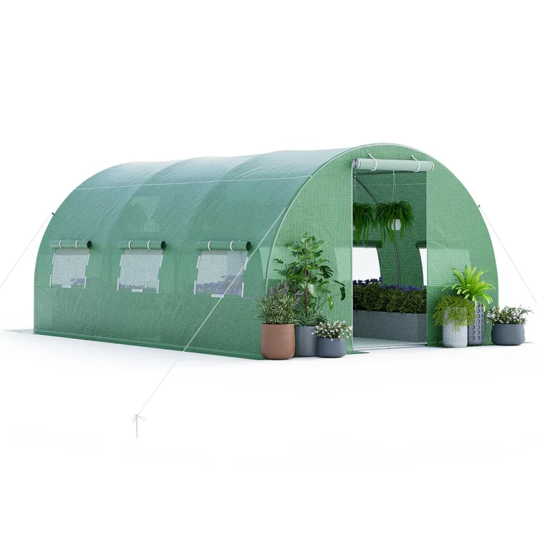 GOPLUS 4x3x2m Gewächshaus mit Metallrahmen, 12m² Gartengewächshäuser mit 6 Fenstern & 2 Türen, Foliengewächshaus für Bauernhof, Hinterhof & Garten (4x3x2m) – Bild 1